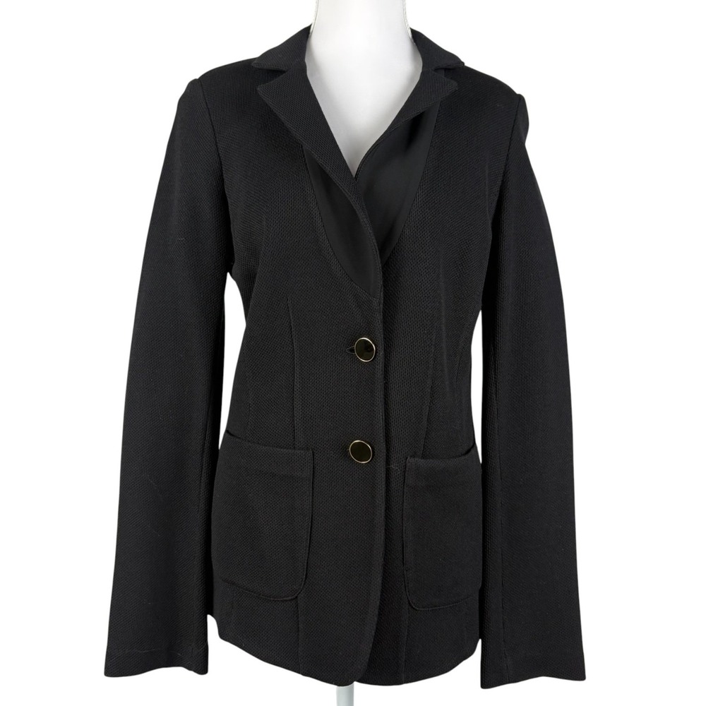 St John Collection Knit Blazer Jacket Womens 8 Wool Blend Black Pockets Buttons